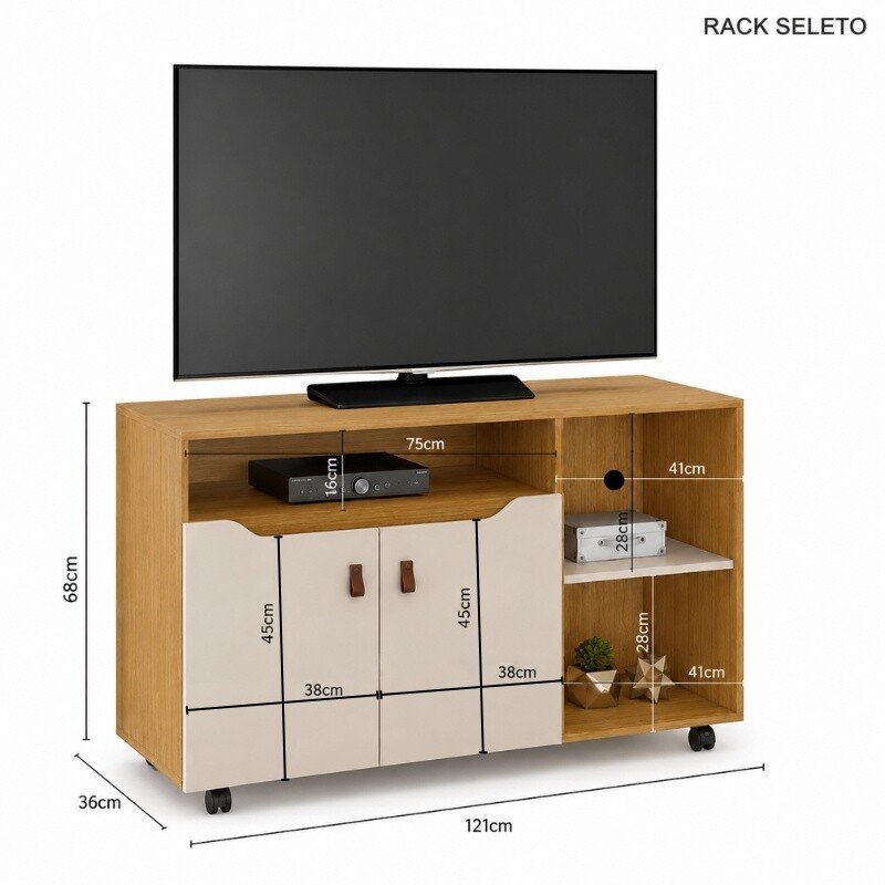 Rack Seleto Candian Larg. 1.21m Cinamomo/Off para TV até 49" - JCM - Imagem 8