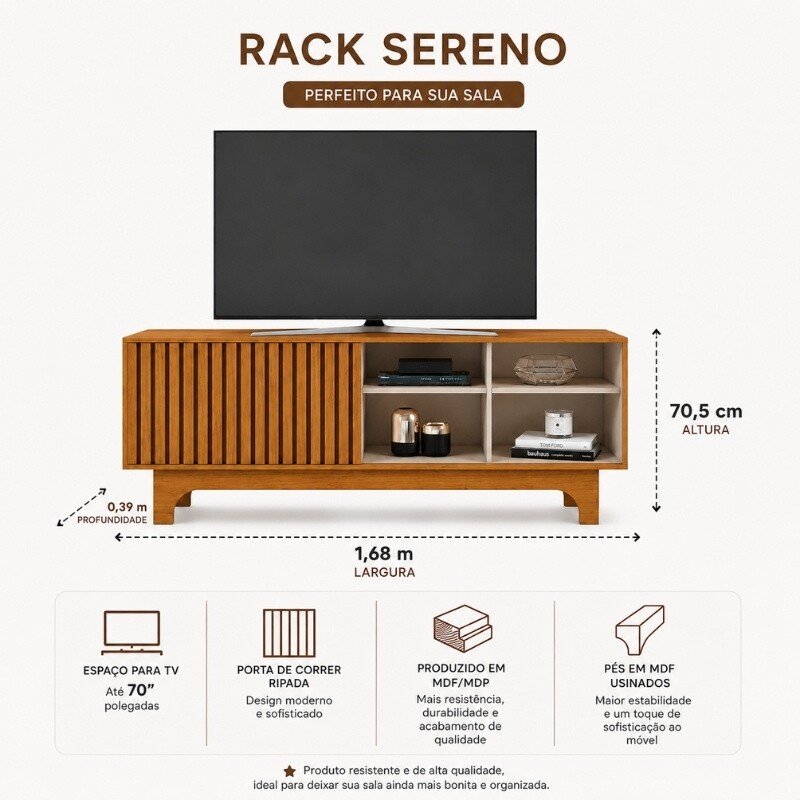 Rack Sereno 1.68m Cinamomo/Off C/Porta Ripada para TV até 70" - JCM - Imagem 14
